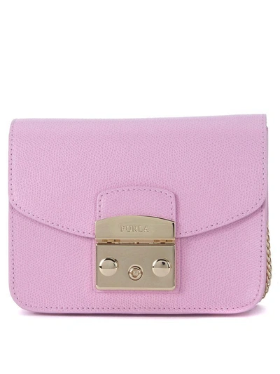 Shop Furla Metropolis Mini Pink Leather Shoulder Bag In Rosa