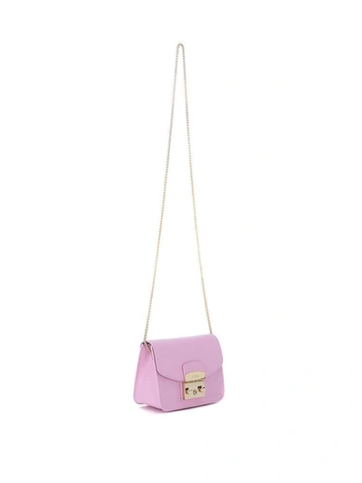 Shop Furla Metropolis Mini Pink Leather Shoulder Bag In Rosa