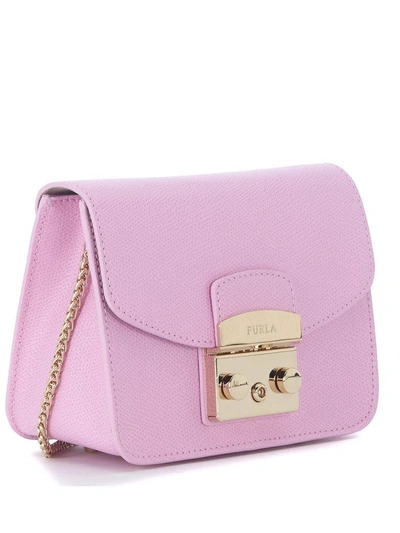 Shop Furla Metropolis Mini Pink Leather Shoulder Bag In Rosa