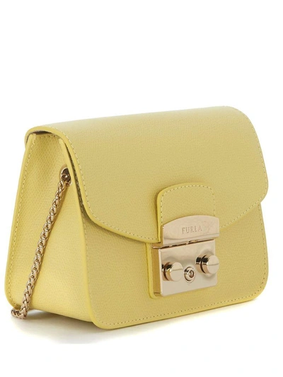 Shop Furla Metropolis Mini Yellow Leather Shoulder Bag In Giallo