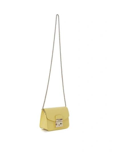 Shop Furla Metropolis Mini Yellow Leather Shoulder Bag In Giallo