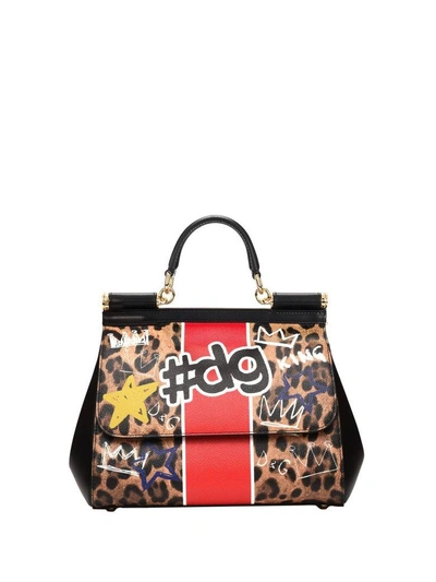 Shop Dolce & Gabbana Dauphine Leather Handbag With Patch In Nero Maculato