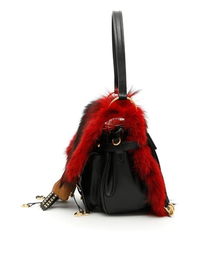 Shop Prada Corsaire Bag With Fur In Rosso+nero|nero