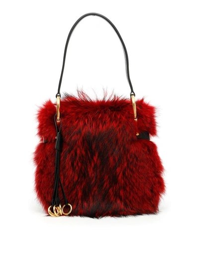 Shop Prada Corsaire Bag With Fur In Rosso+nero|nero