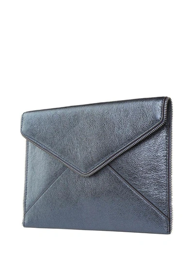 Shop Rebecca Minkoff Leo Metallic-leather Clutch In Azzurro