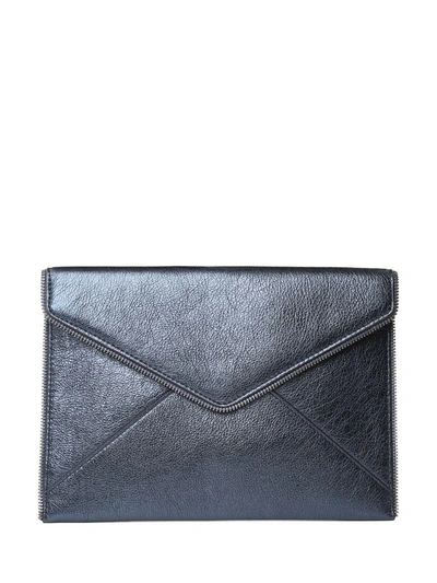 Shop Rebecca Minkoff Leo Metallic-leather Clutch In Azzurro