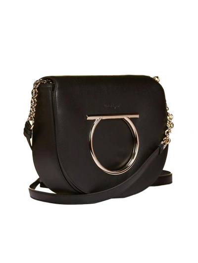 Shop Ferragamo Gancini Flap Shoulder Bag In Nero