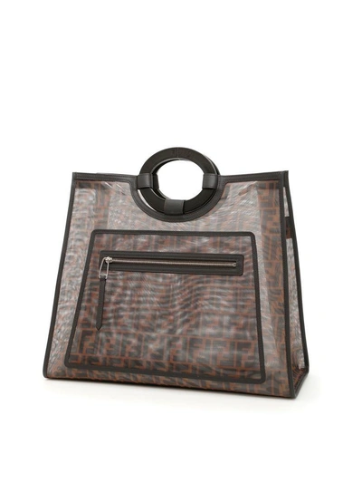 Shop Fendi Zucca Runaway Mesh Shopper In Merrone Nero Ebanomarrone