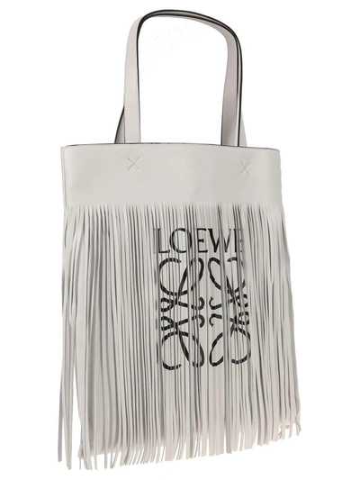 Shop Loewe Vertical Tote Fringe In Soft White