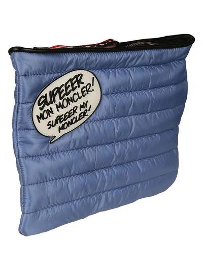 Shop Moncler Speech Bubble Quilted Clutch In 70c Azzurro