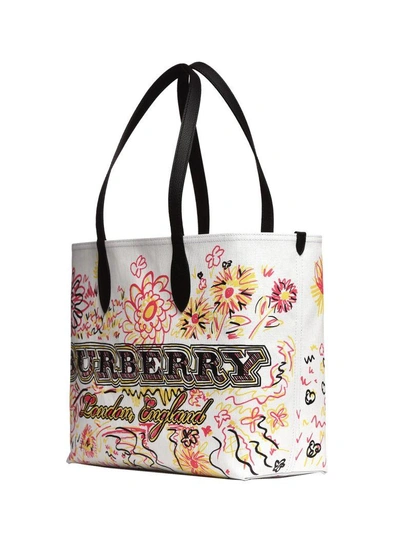 Shop Burberry Doodle M Tote In White White Black