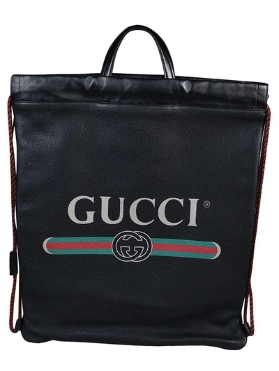 Shop Gucci Logo Print Drawstring Backpack In Black