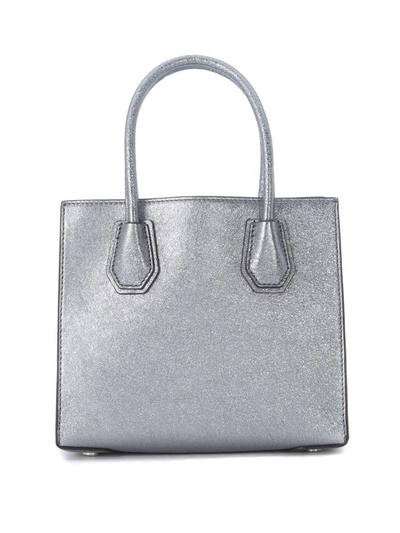 Shop Michael Kors Mercer Messenger Silver Metal Leather Bag With Rainbow Stars In Argento
