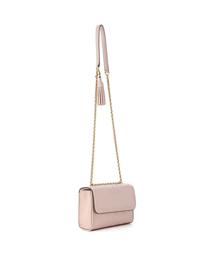 Shop Tory Burch Fleming Small Pink Leather Shoulder Bag In Rosa