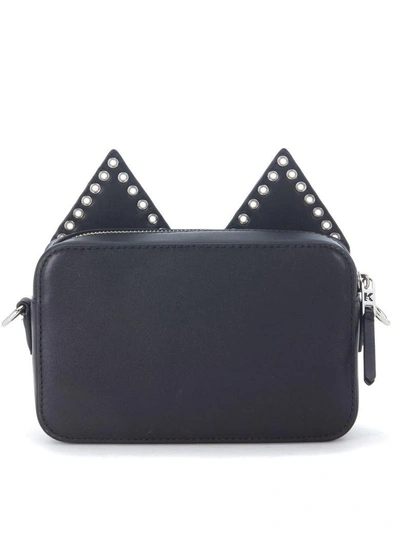 Shop Karl Lagerfeld Black Leather Shoulder Bag With Cat Ears And Stubs. In Nero