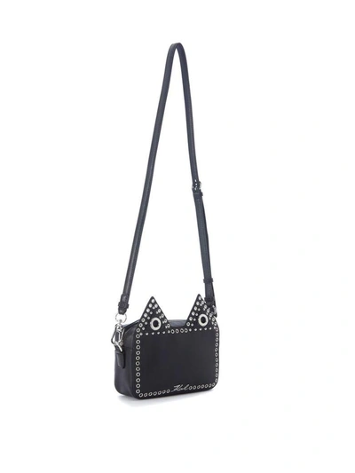 Shop Karl Lagerfeld Black Leather Shoulder Bag With Cat Ears And Stubs. In Nero