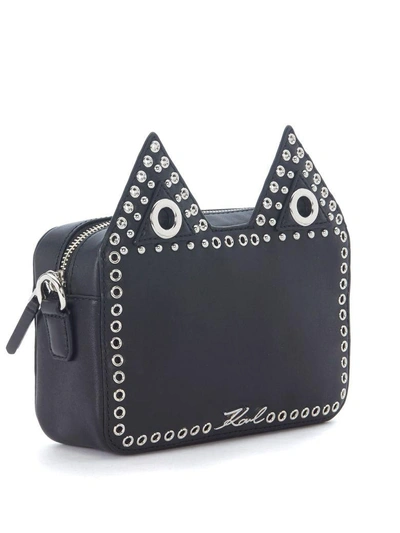 Shop Karl Lagerfeld Black Leather Shoulder Bag With Cat Ears And Stubs. In Nero