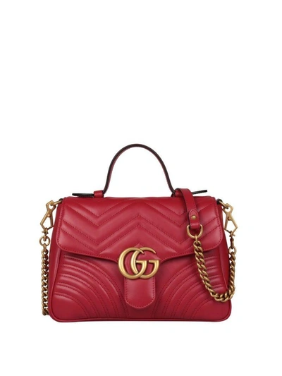 Shop Gucci Gg Marmont Leather Bag In Rosso