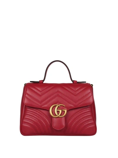 Shop Gucci Gg Marmont Leather Bag In Rosso