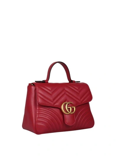 Shop Gucci Gg Marmont Leather Bag In Rosso