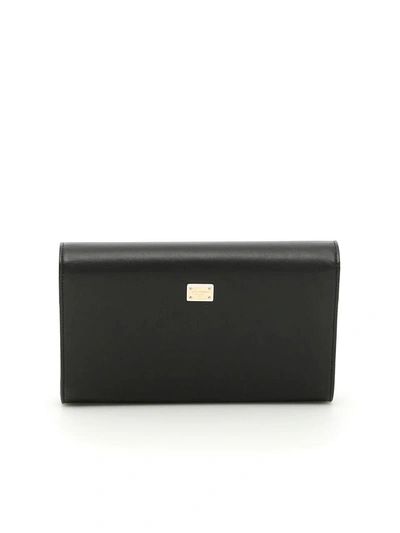 Shop Dolce & Gabbana Leather Wallet Bag With Embroidery In Neronero