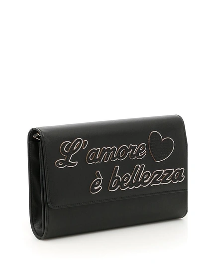 Shop Dolce & Gabbana Leather Wallet Bag With Embroidery In Neronero