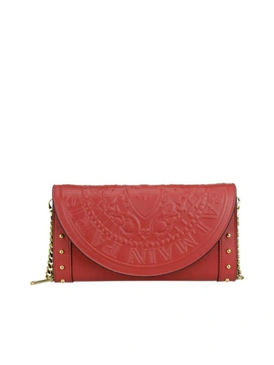 Shop Balmain Continental Chain Wallet In Red