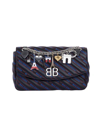 Shop Balenciaga Logo Shoulder Bag In Noir Bleu Rouge