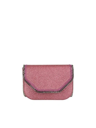 Shop Stella Mccartney Mini Falabella Glitter Crossbody Bag In Antique Rose