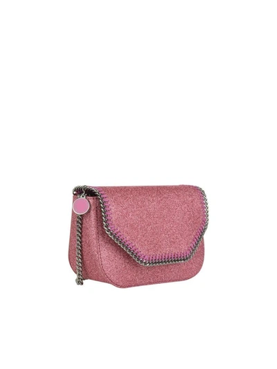 Shop Stella Mccartney Mini Falabella Glitter Crossbody Bag In Antique Rose