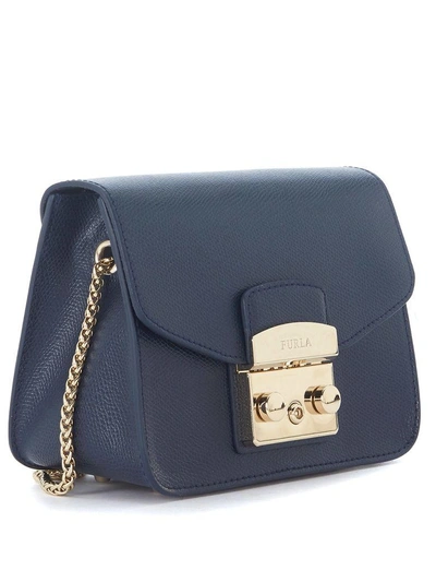 Shop Furla Metropolis Mini Blue Leather Shoulder Bag