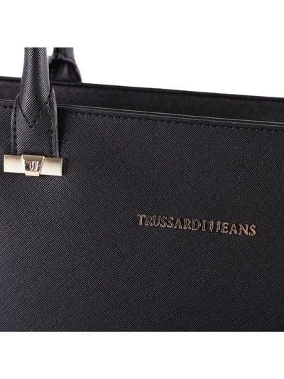 Shop Trussardi Levanto Saffiano Faux Leather Tote Bag In Black