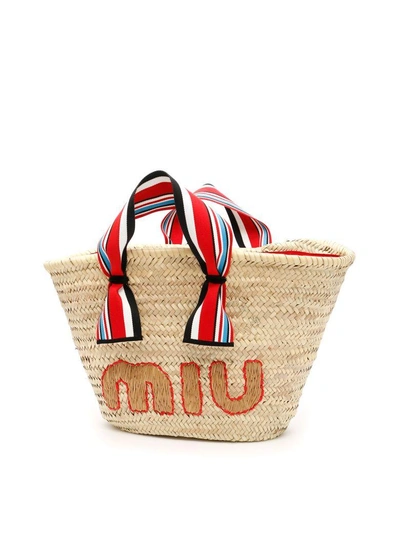 Shop Miu Miu Straw Tote Bag In Naturale Carambeige