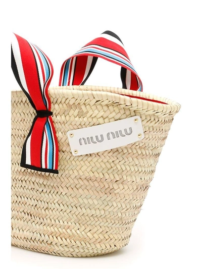 Shop Miu Miu Straw Tote Bag In Naturale Carambeige