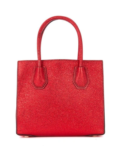 Shop Michael Kors Mercer Messenger Metallized Red Leather Bag With Rainbow In Rosso
