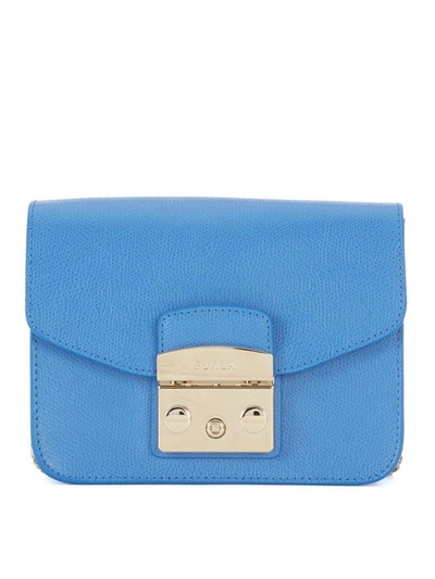 Shop Furla Metropolis Mini Sky Blue Leather Shoulder Bag In Azzurro