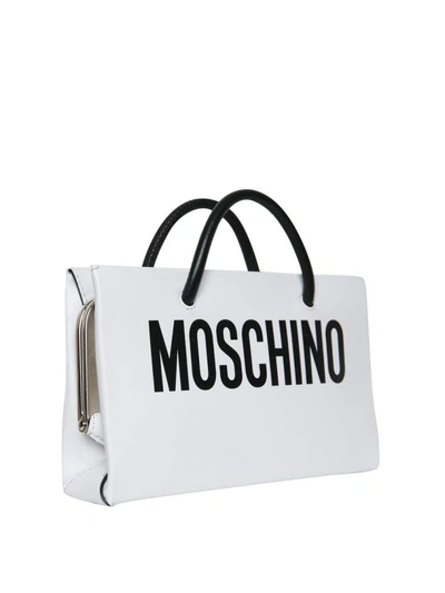 Shop Moschino Logo Leather Bag In Bianco