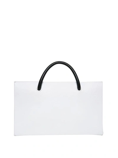 Shop Moschino Logo Leather Bag In Bianco