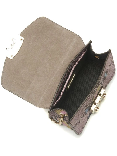 Shop Furla Metropolis Mini Pink Wisteria Calf Leather Shoulder Bag With Python Effect In Rosa