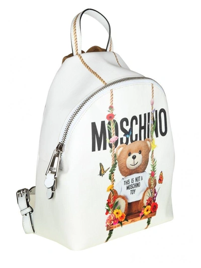 Shop Moschino Teddy Backpack With Floral Print And White Color