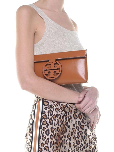 Tory Burch Miller Smooth-leather Clutch In Camel | ModeSens