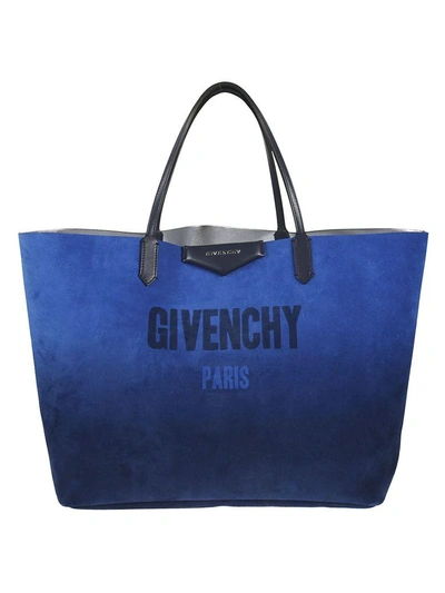 Shop Givenchy Reversible Logo Tote In Blue-silver