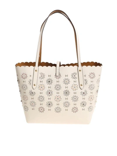 Shop Coach Perforated Floral Tote In White