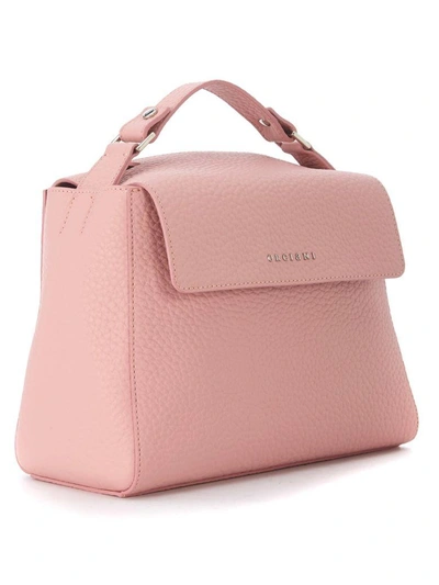 Shop Orciani Peach Tumbled Leather Handbag In Rosa