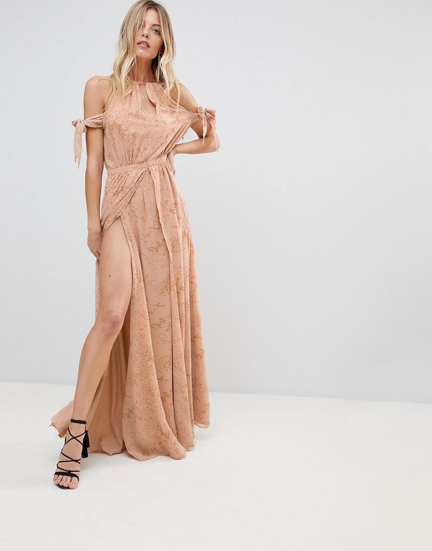 pink cold shoulder maxi dress