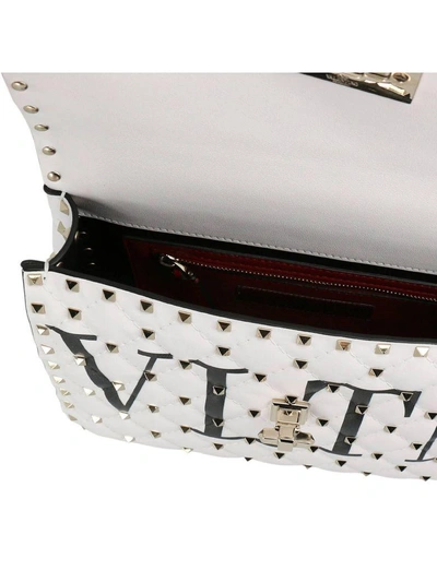 Shop Valentino Handbag  Rockstud Spike Bag In Genuine Leather With Micro Studs And Shoulder Strap In White