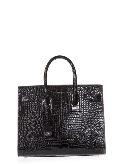 Shop Saint Laurent Black Small Sac Du Jour Bag In Crocodile Tulip Print In Nero-nero