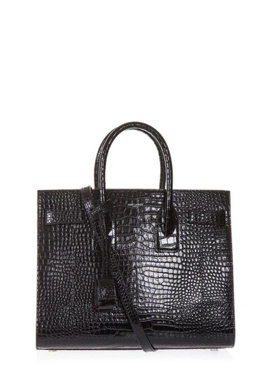 Shop Saint Laurent Black Small Sac Du Jour Bag In Crocodile Tulip Print In Nero-nero