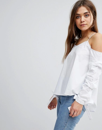 Shop After Market Cold Shoulder Top With Bow Cuff Details-white