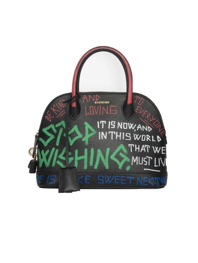 Shop Balenciaga Ville Graffiti Tote In Noir Vert Rouge Bleu